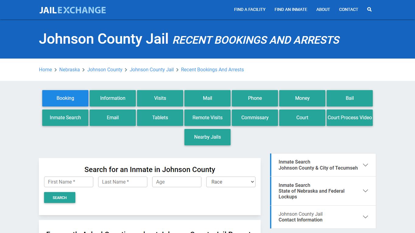 Johnson County Jail & Sheriff NE Recent Arrests and Bookings