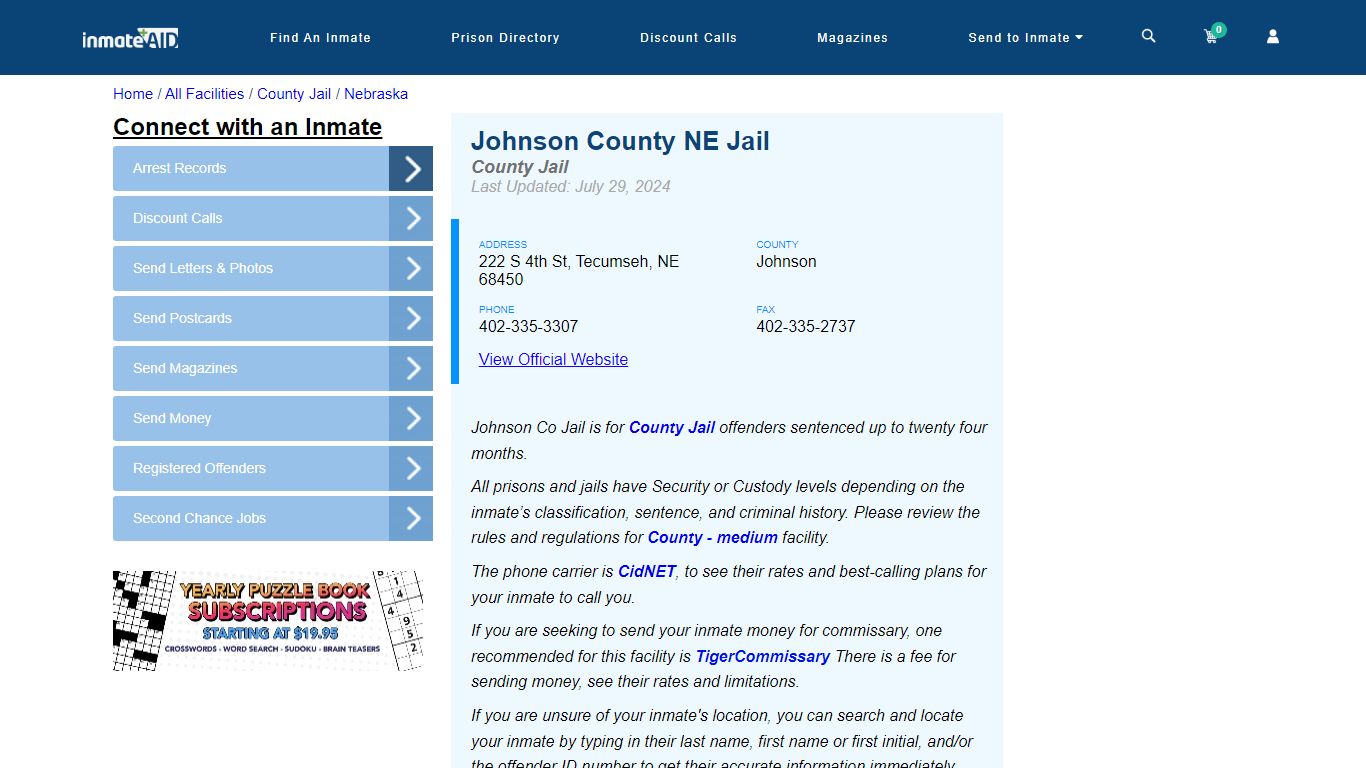 Johnson County NE Jail - Inmate Locator